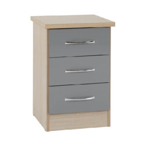 Nevada Grey High Gloss 3 Drawer Bedside