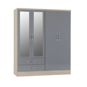 Nevada Grey High Gloss 4 Door Robe With Mirror
