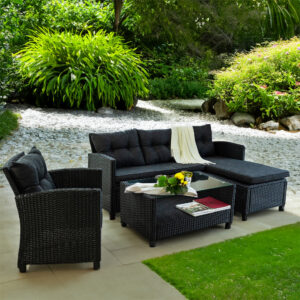 4 Piece Corner Rattan Outdoor Furniture Set