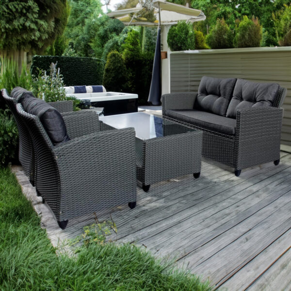 4 Piece Charcoal Rattan Outdoor Furniture Set