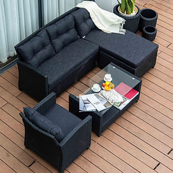 4 Piece Corner Rattan Outdoor Furniture Set - Image 3