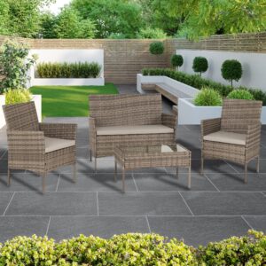 4 Piece Charcoal Rattan Outdoor Furniture Set